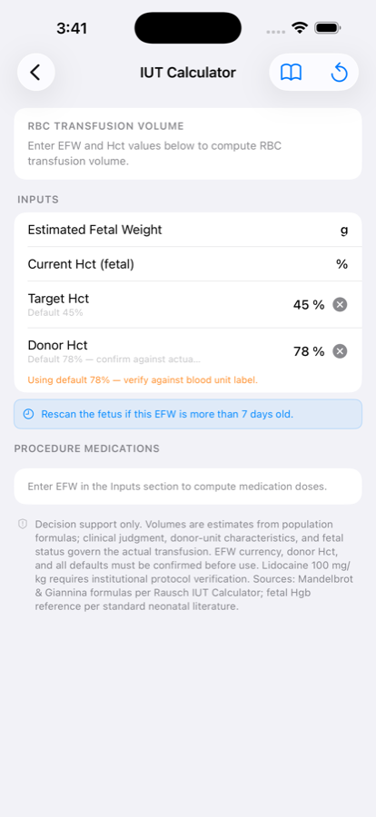 Intrauterine transfusion volume calculator